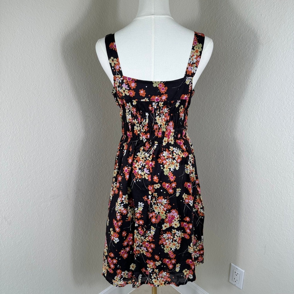 Gap Floral Sundress Women 6 Black Smocked Square Neck Cottagecore Boho Feminine - Picture 2 of 9